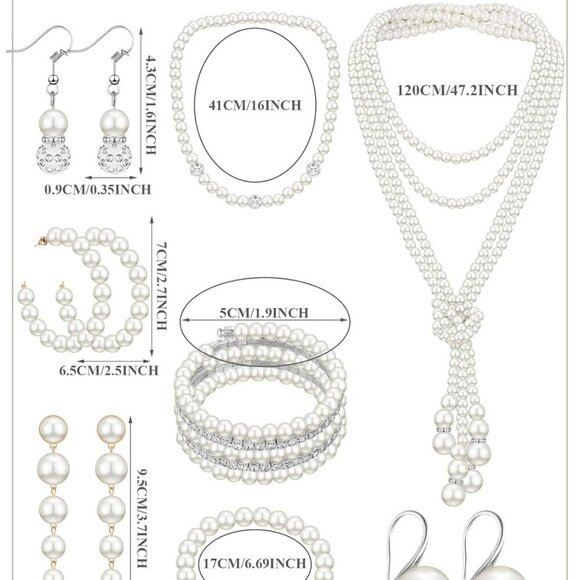 8 Pcs Pearl Necklace and Earrings Set for Women Faux Pearl Bracelets Costume Jew - Picture 2 of 5